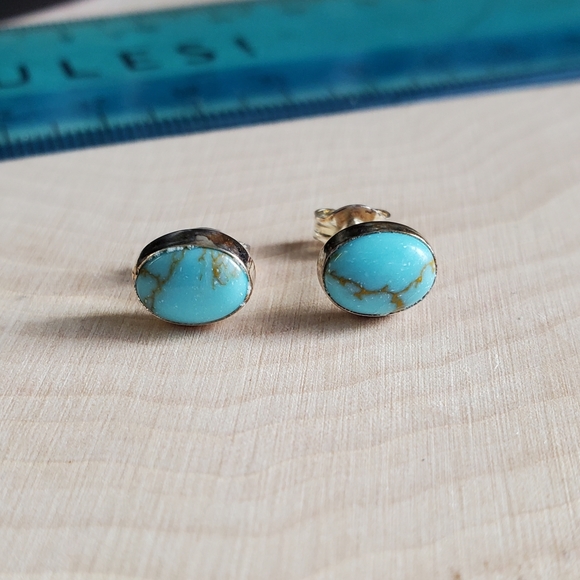 Jewelry - Minimalist Sterling Silver 925 Turquoise Stud Earrings
